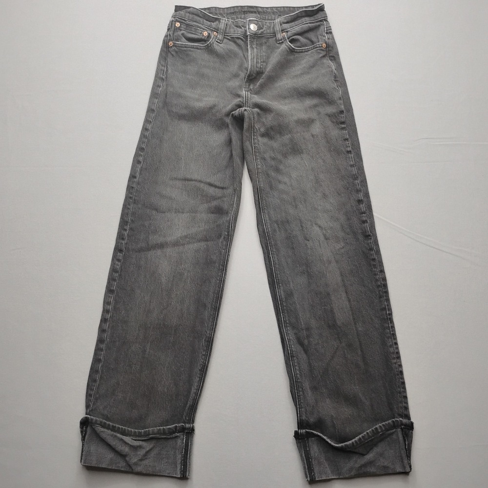 American Eagle Stovepipe Jeans Womens 2 Long Black Gray Denim High Rise Stretch